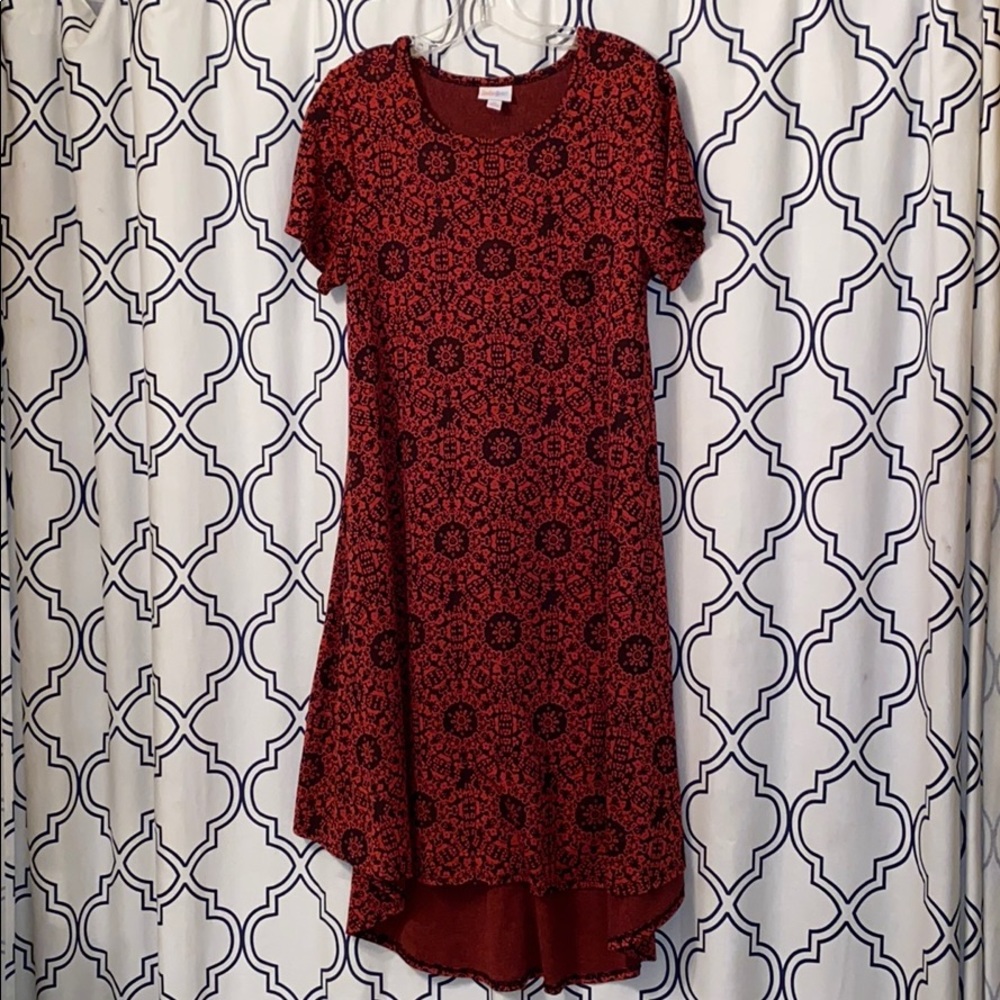 LuLaRoe Carly in Rust Red & Black Print